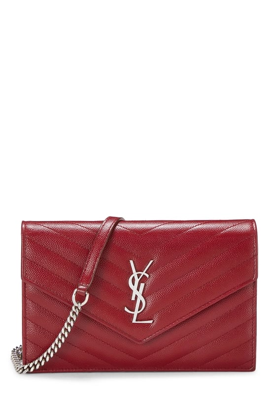 Red Grained Calfskin Envelope Wallet On Chain (WOC)