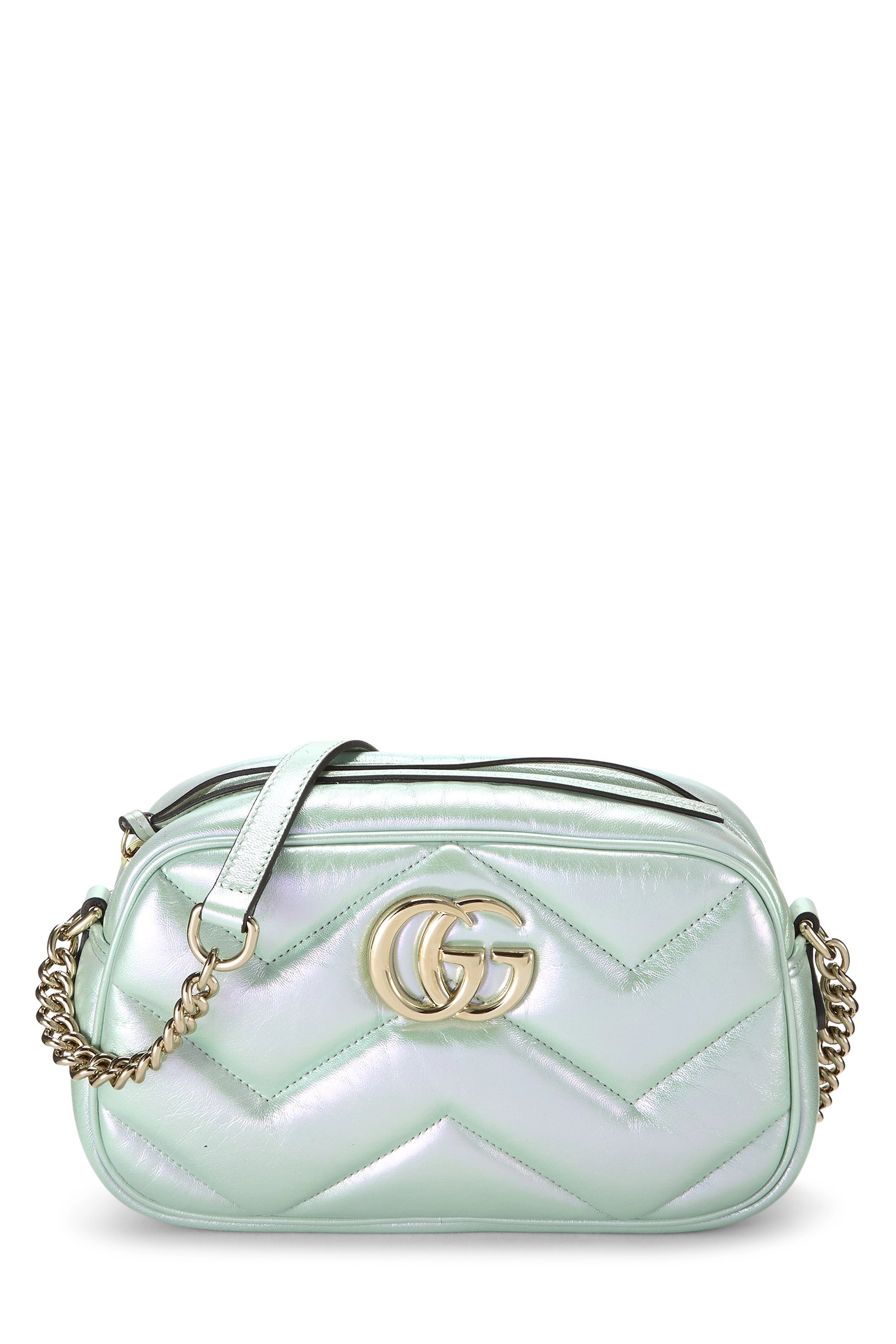 Green Iridescent Leather GG Marmont Matelassé Crossbody Bag