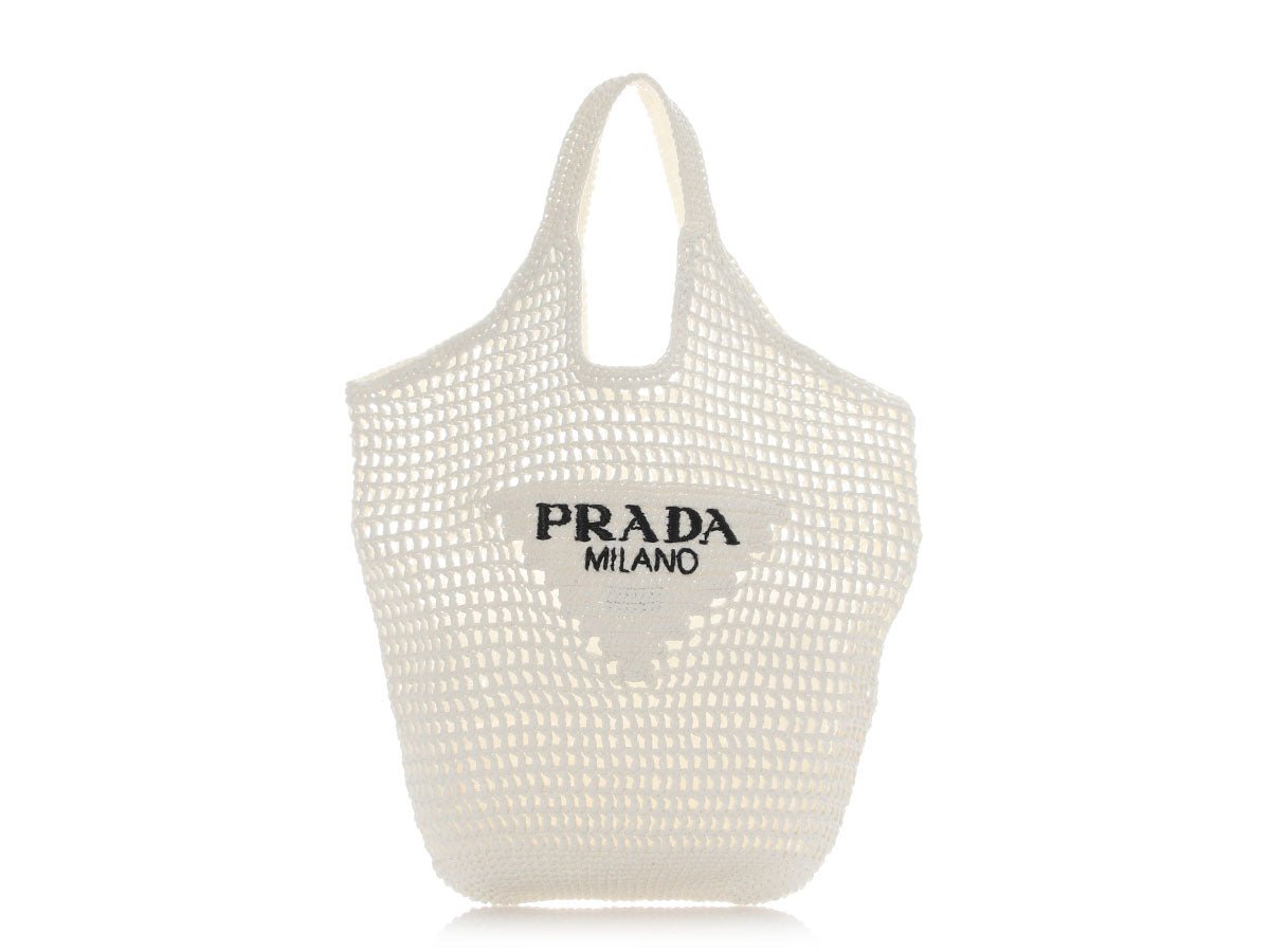 Prada white woven raffia tote