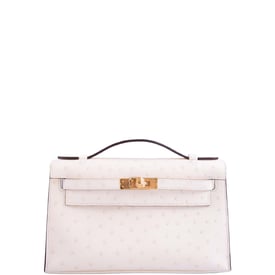 Hermes Hermès Kelly Pochette Sellier Nata Ostrich Boreal with Gold Hardware