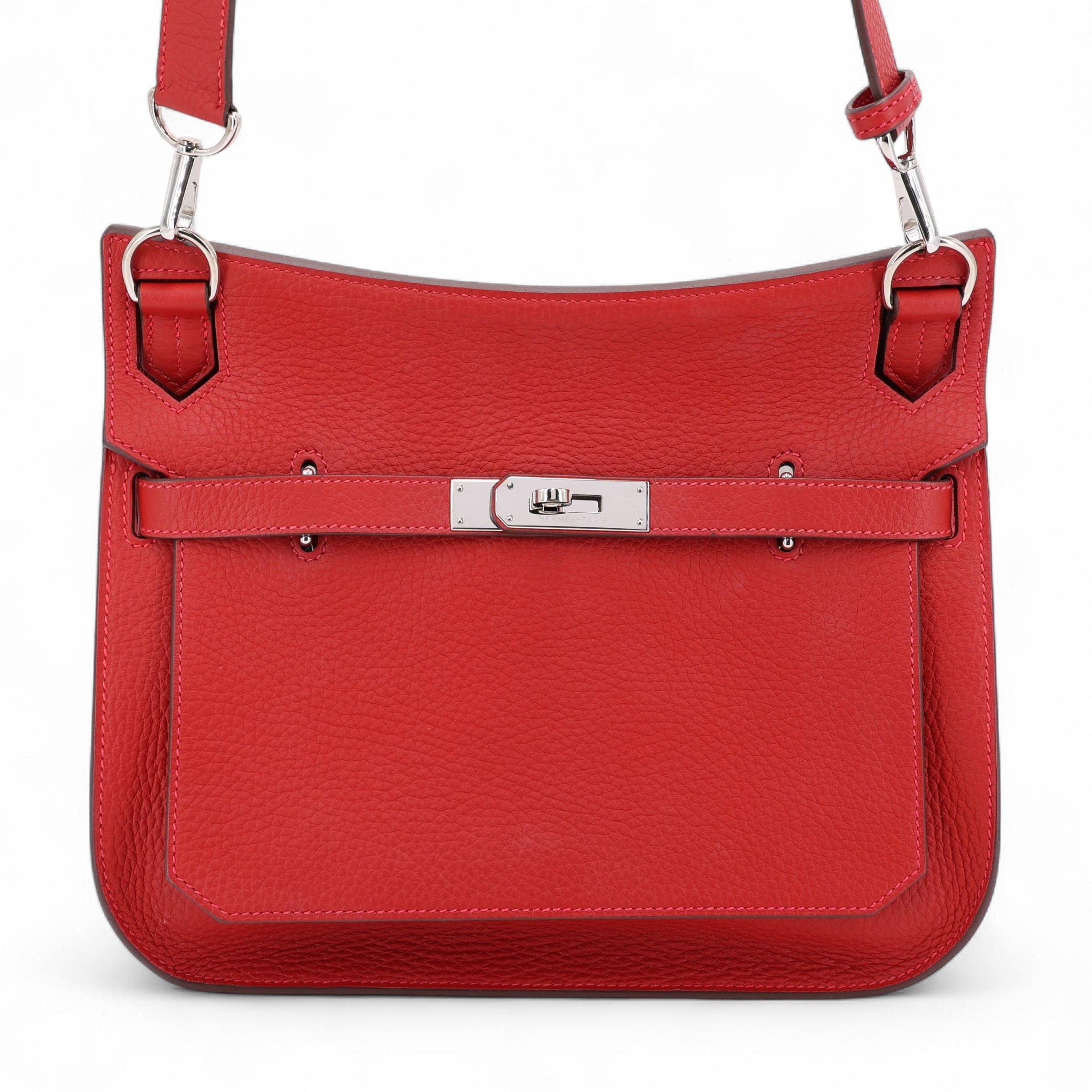 Hermes Very Good ( Rank A) HERMÈS Jypsiere 28 Rouge Casaque (Q5) Clemence Palladium hardware Square P (2012)