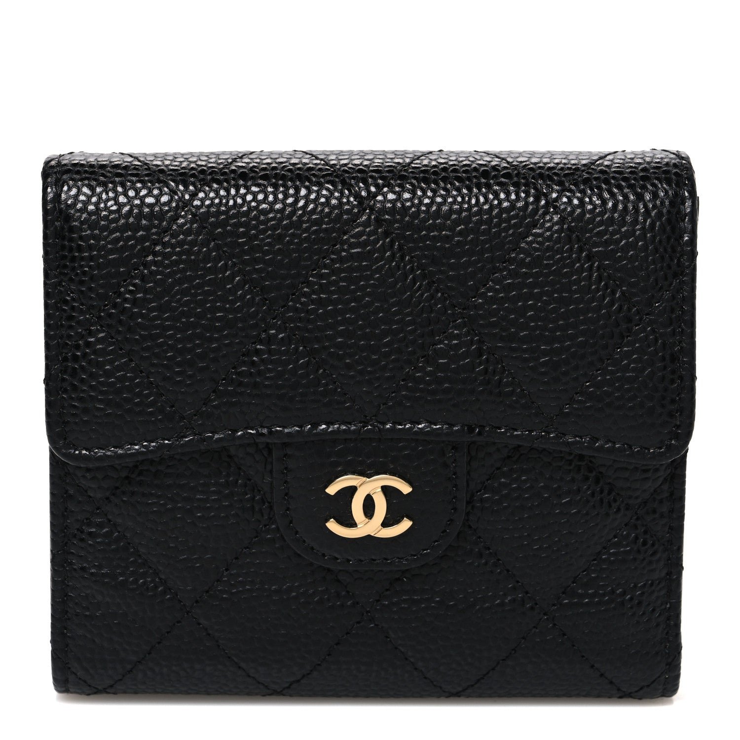 Chanel Caviar Quilted Compact Flap Wallet Black