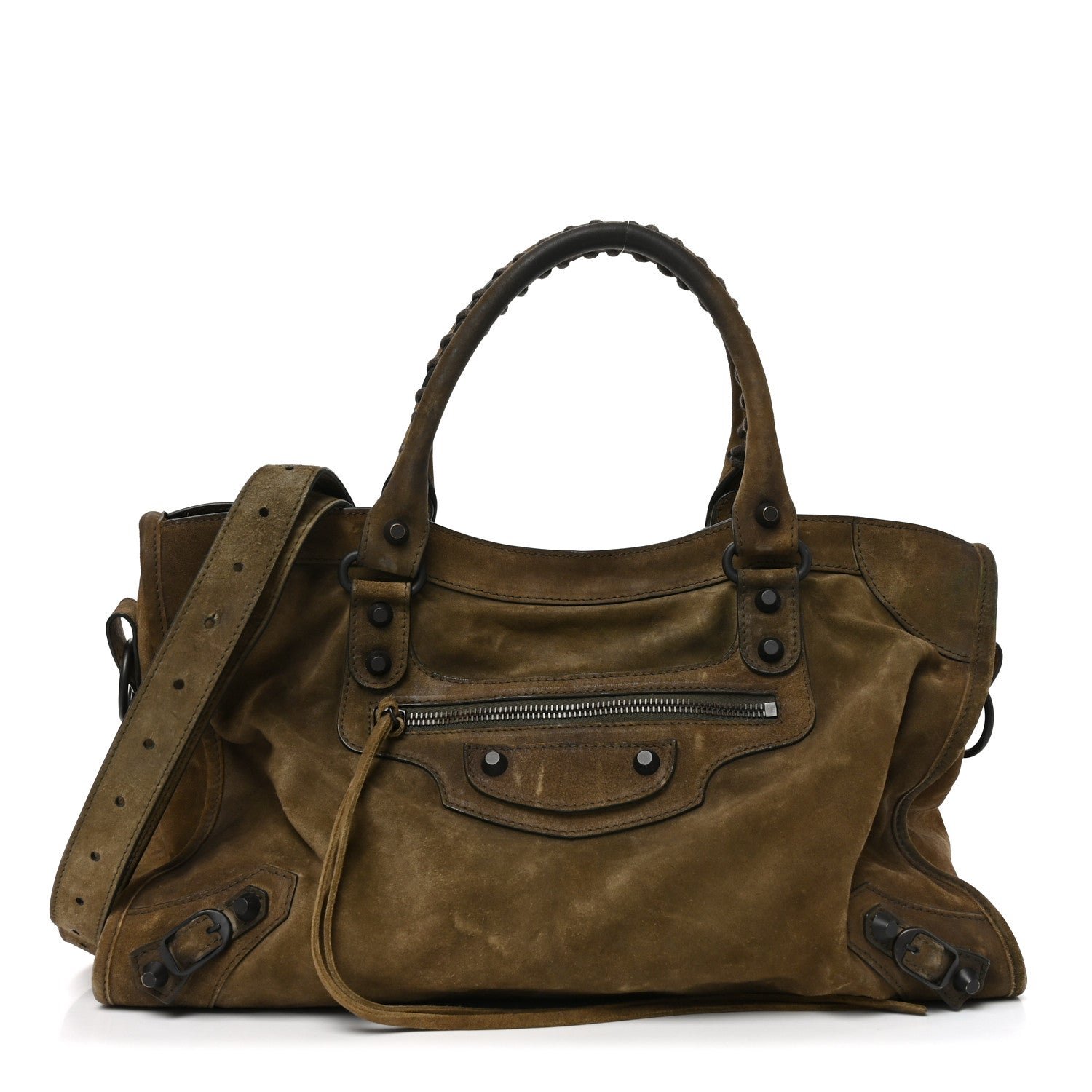Balenciaga Waxed Suede Calfskin Classic Hardware Medium Le City Khaki