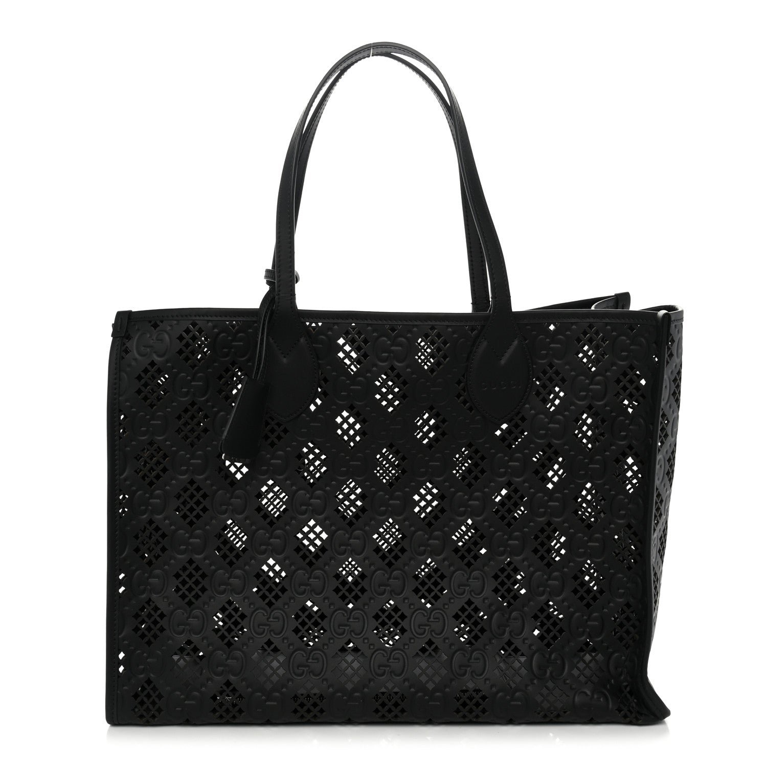 Gucci Calfskin GG Monogram Diamond Cut Medium Ophidia Tote Bag Black