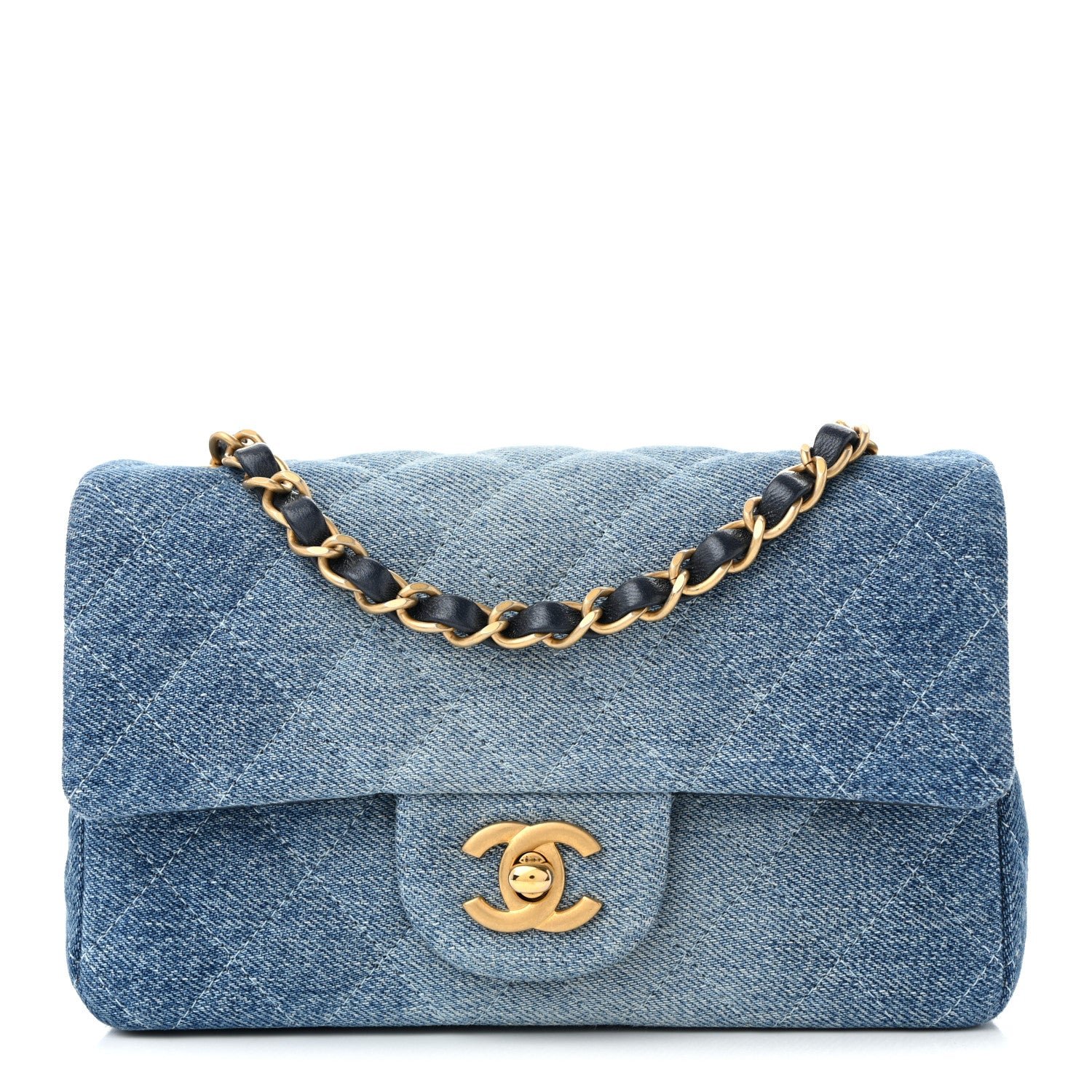 Chanel Washed Denim Quilted Mini Rectangular Flap Blue