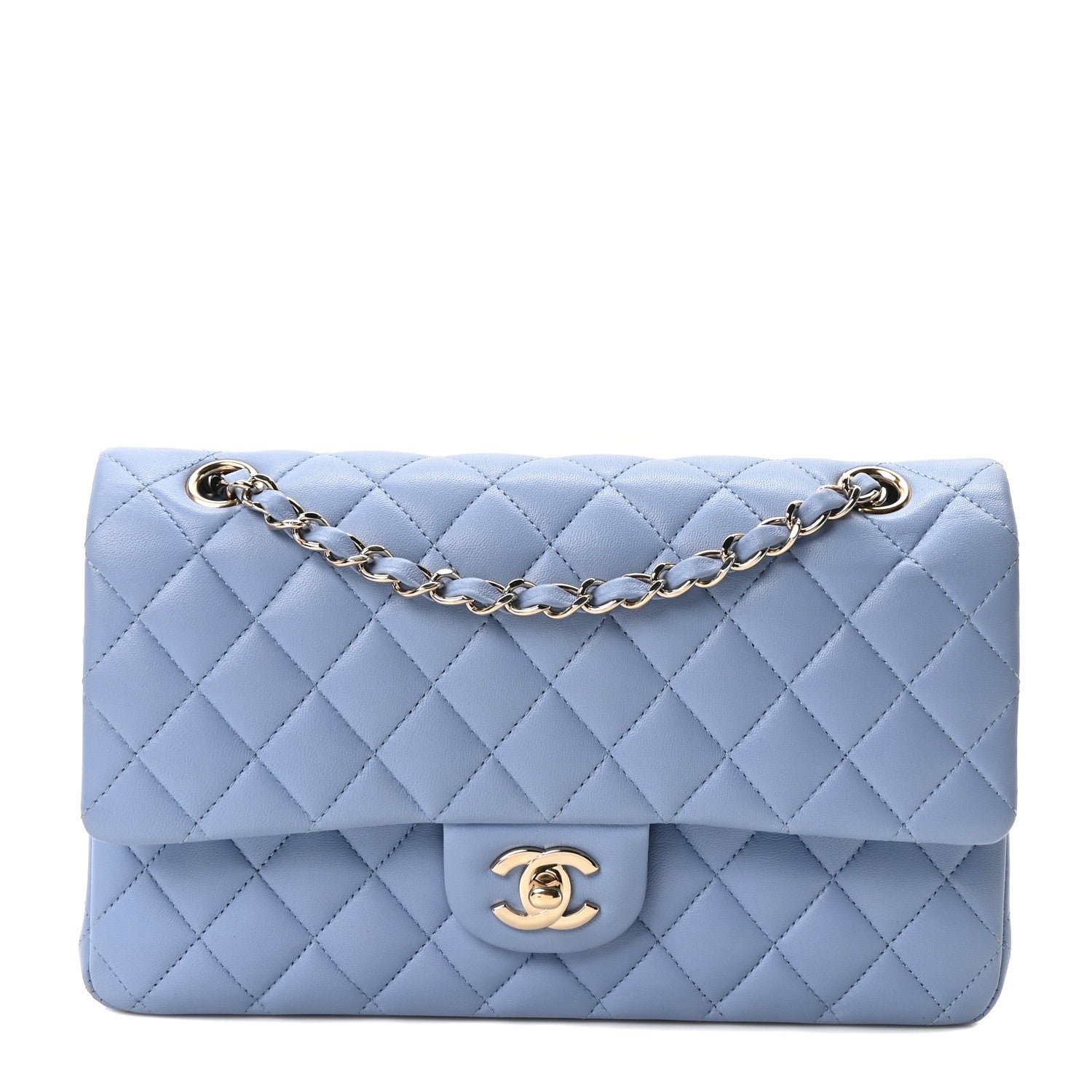 Chanel Lambskin Quilted Medium Double Flap Light Blue