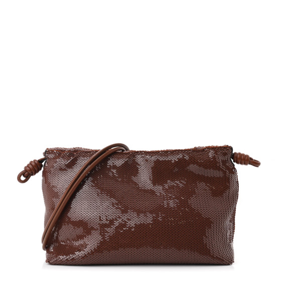Loewe Sequin Medium Flamenco Knot Clutch Chocolate