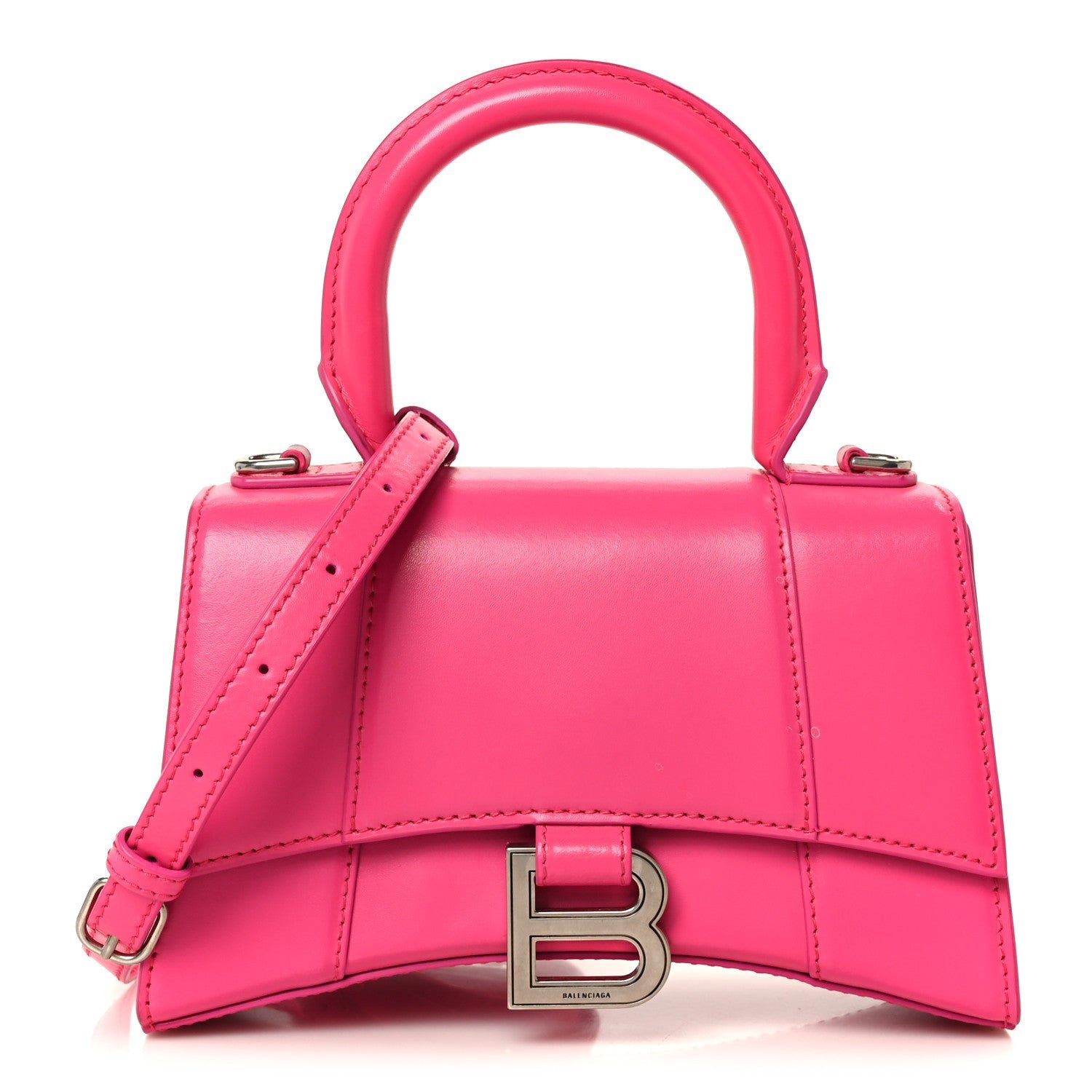 Balenciaga Shiny Box Calfskin Hourglass Top Handle Bag XS Acid Fuchsia