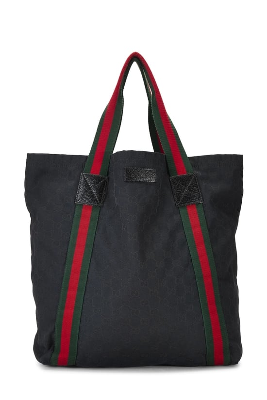 Black GG Canvas Flat Web Tote