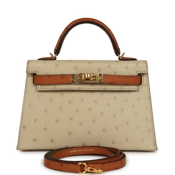 Hermes Hermes Special Order (HSS) Kelly Sellier 20 Parchemin and Cognac Ostrich Gold Hardware