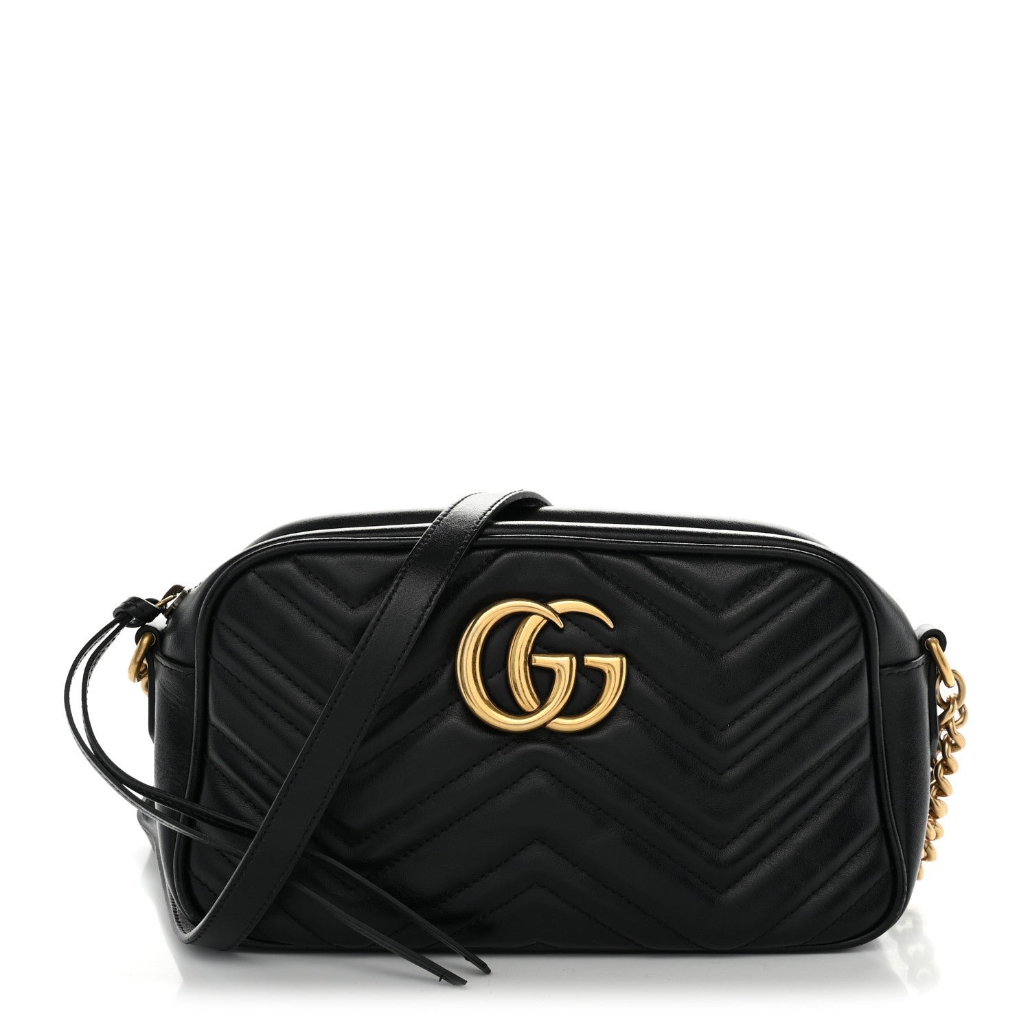 Gucci Calfskin Matelasse Small GG Marmont Chain Shoulder Bag Black