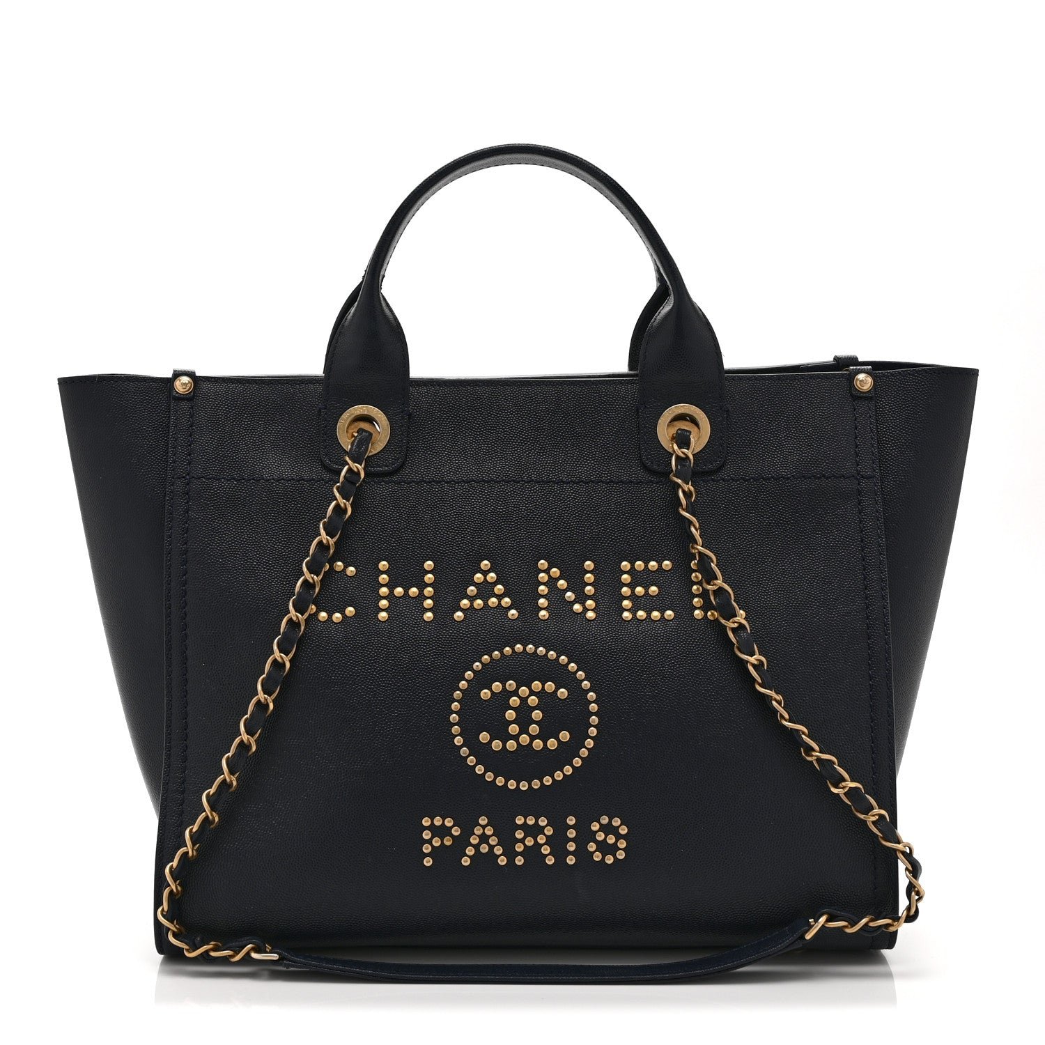 Chanel Caviar Small Studded Deauville Tote Navy
