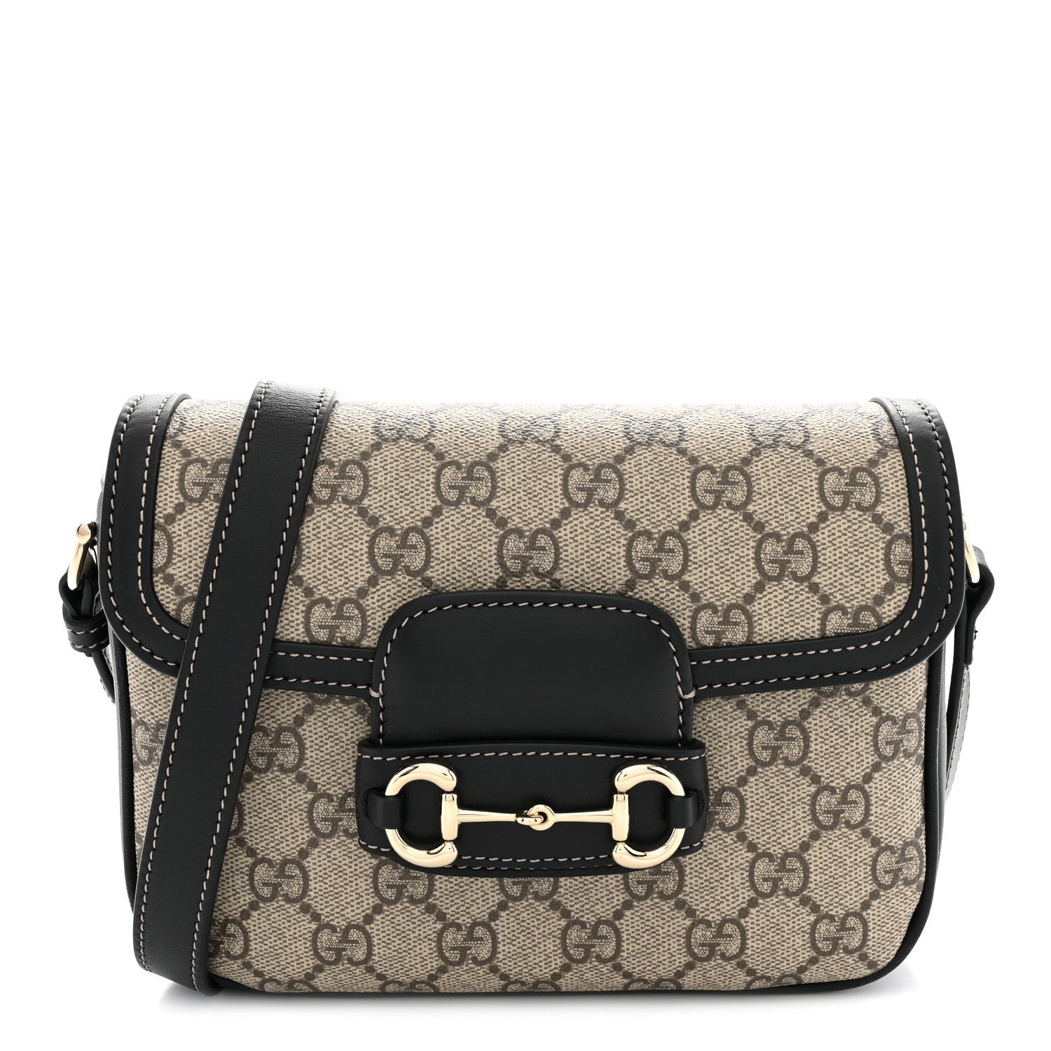 Gucci GG Supreme Monogram Horsebit 1955 Soft Small Shoulder Bag Beige Black
