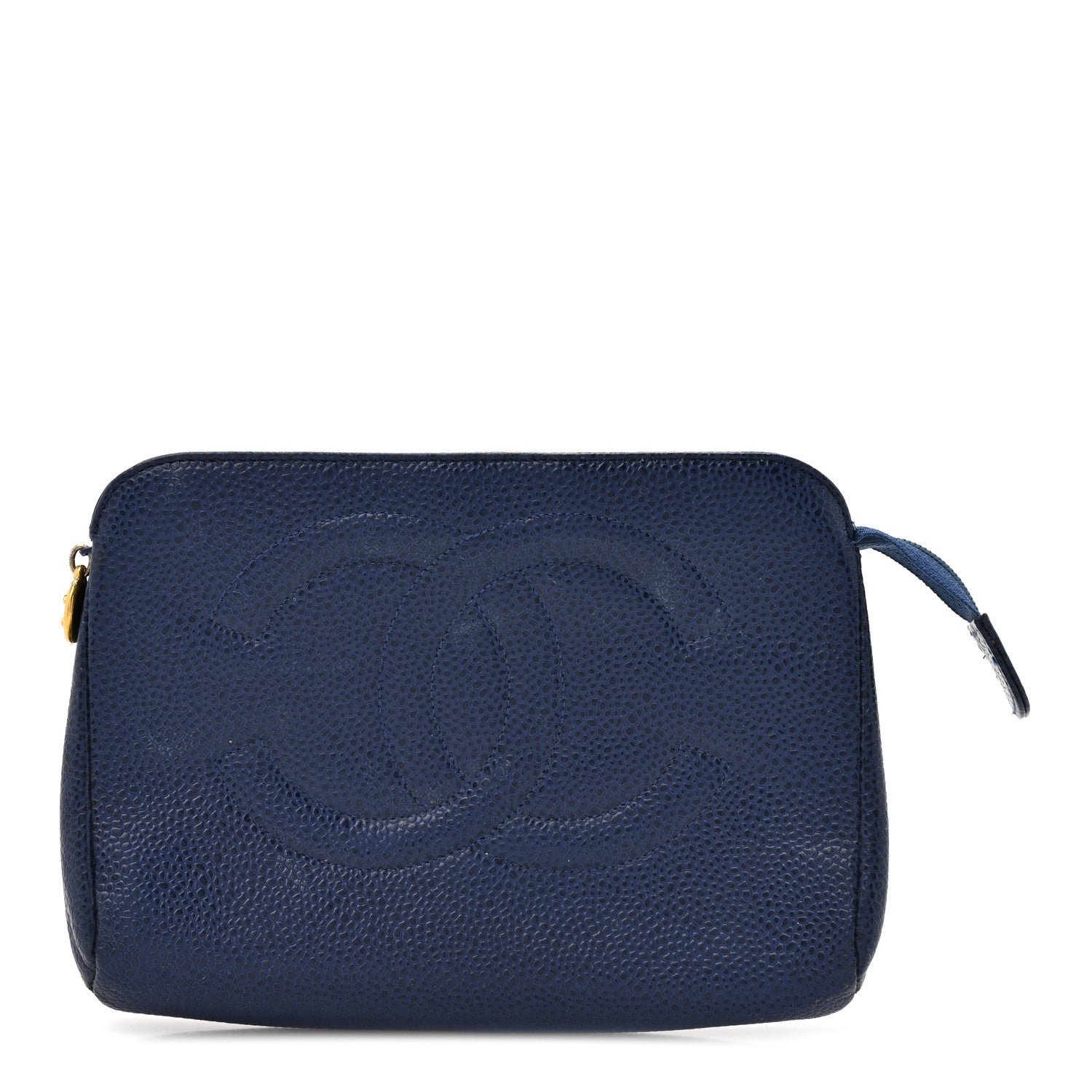 Chanel Caviar Timeless CC Cosmetic Pouch Blue
