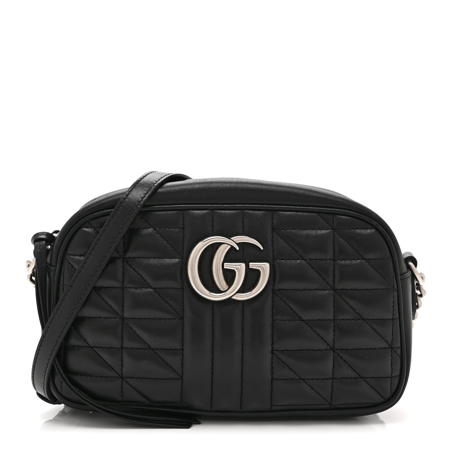 Gucci Calfskin Matelasse Aria Small GG Marmont Chain Shoulder Bag Black