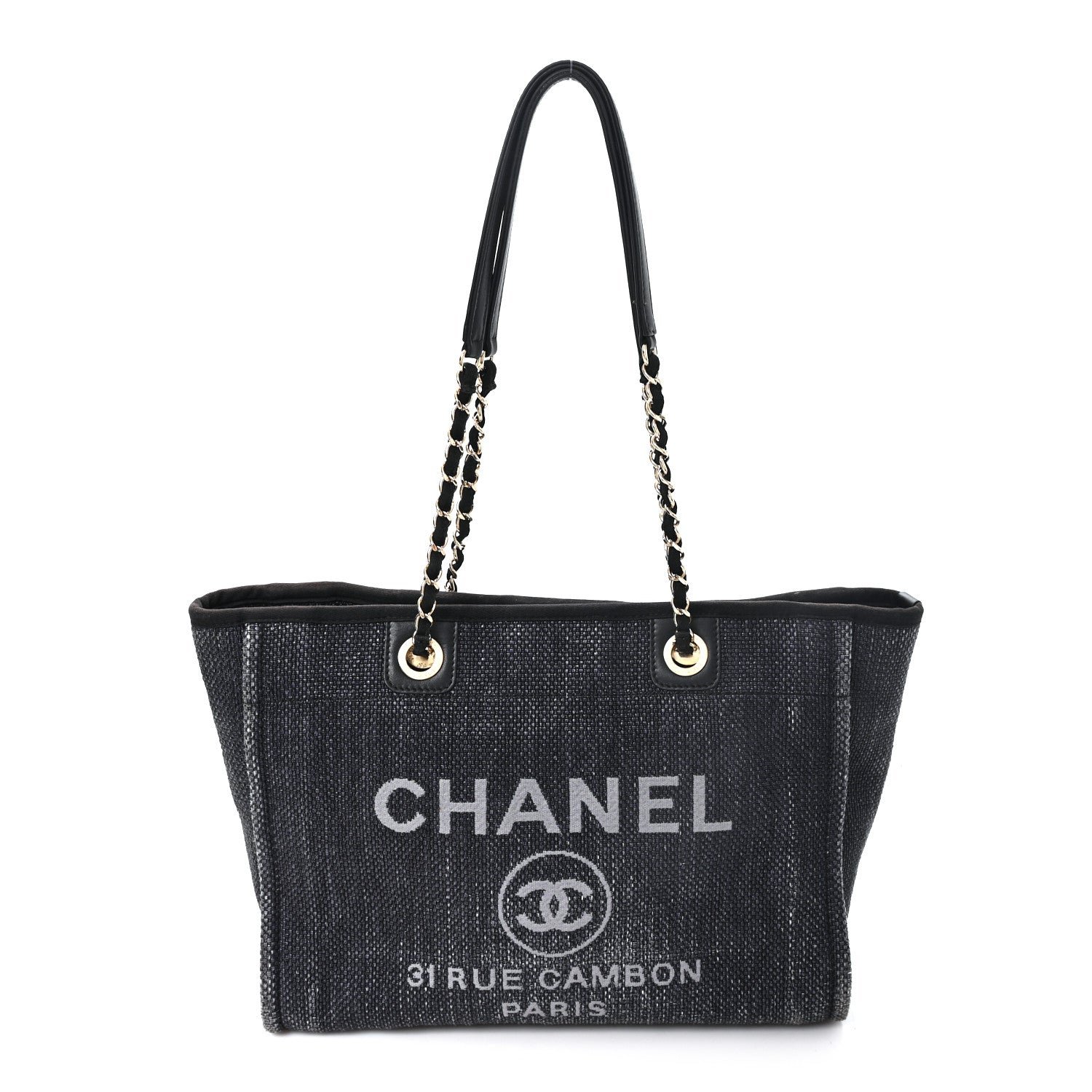 Chanel Woven Straw Raffia Small Deauville Tote Charcoal