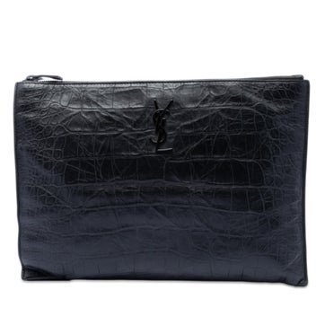 Calf Leather Croc Embossed Leather Monogram Document Holder