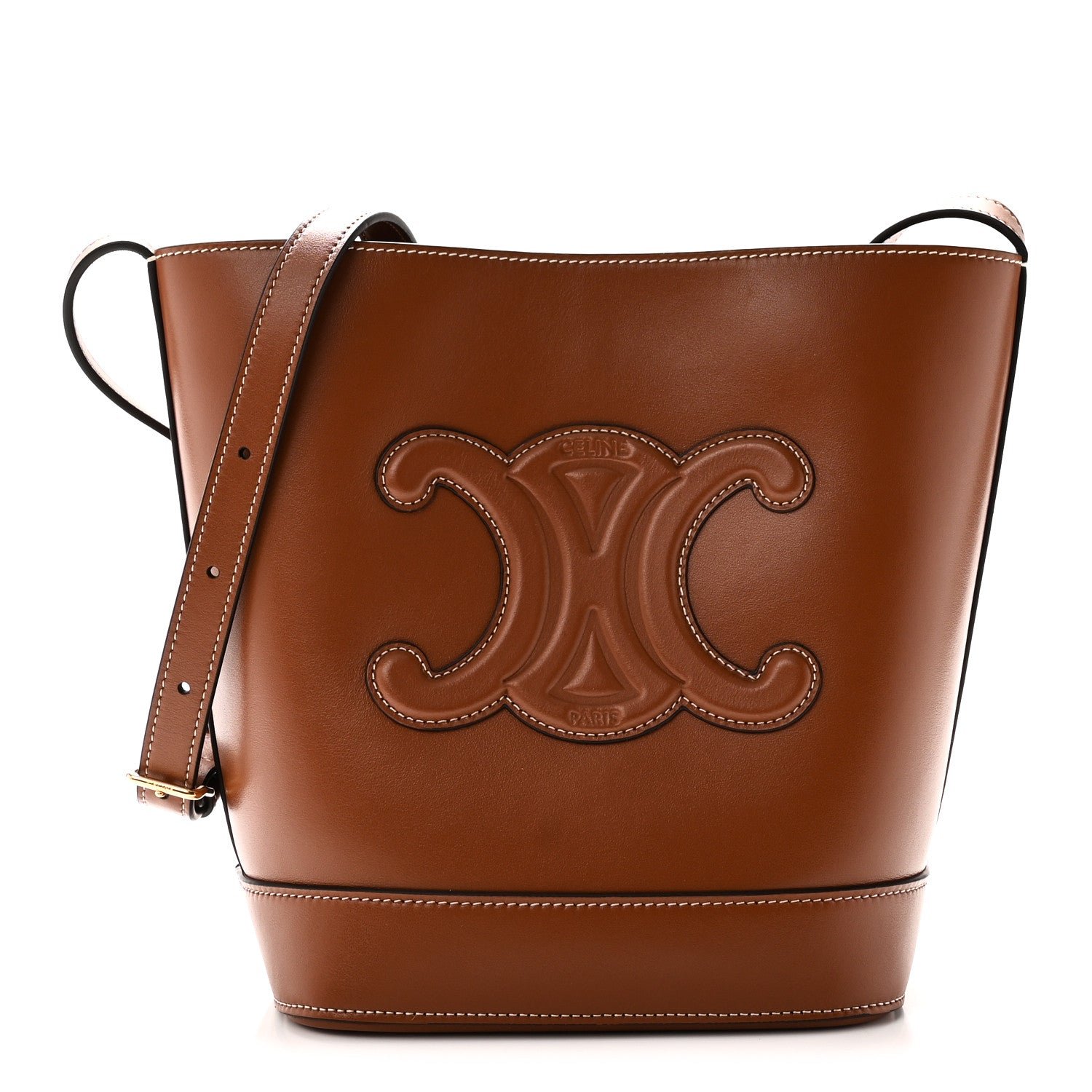Celine Smooth Calfskin Small Cuir Triomphe Bucket Bag Tan