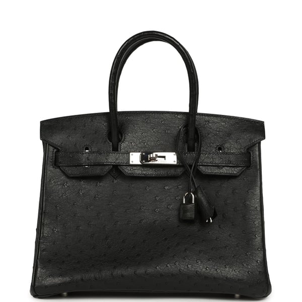 Pre-owned Hermes Birkin 30 Black Ostrich Palladium Hardware