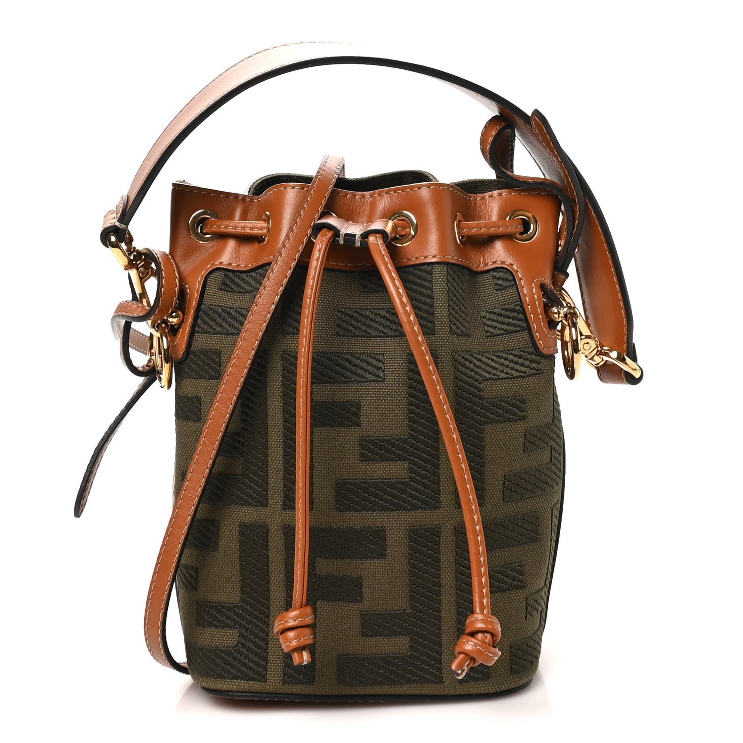 Fendi Canvas Vitello King F is Fendi FF Embroidered Mini Mon Tresor Bucket Bag Amazzonia Cuoio