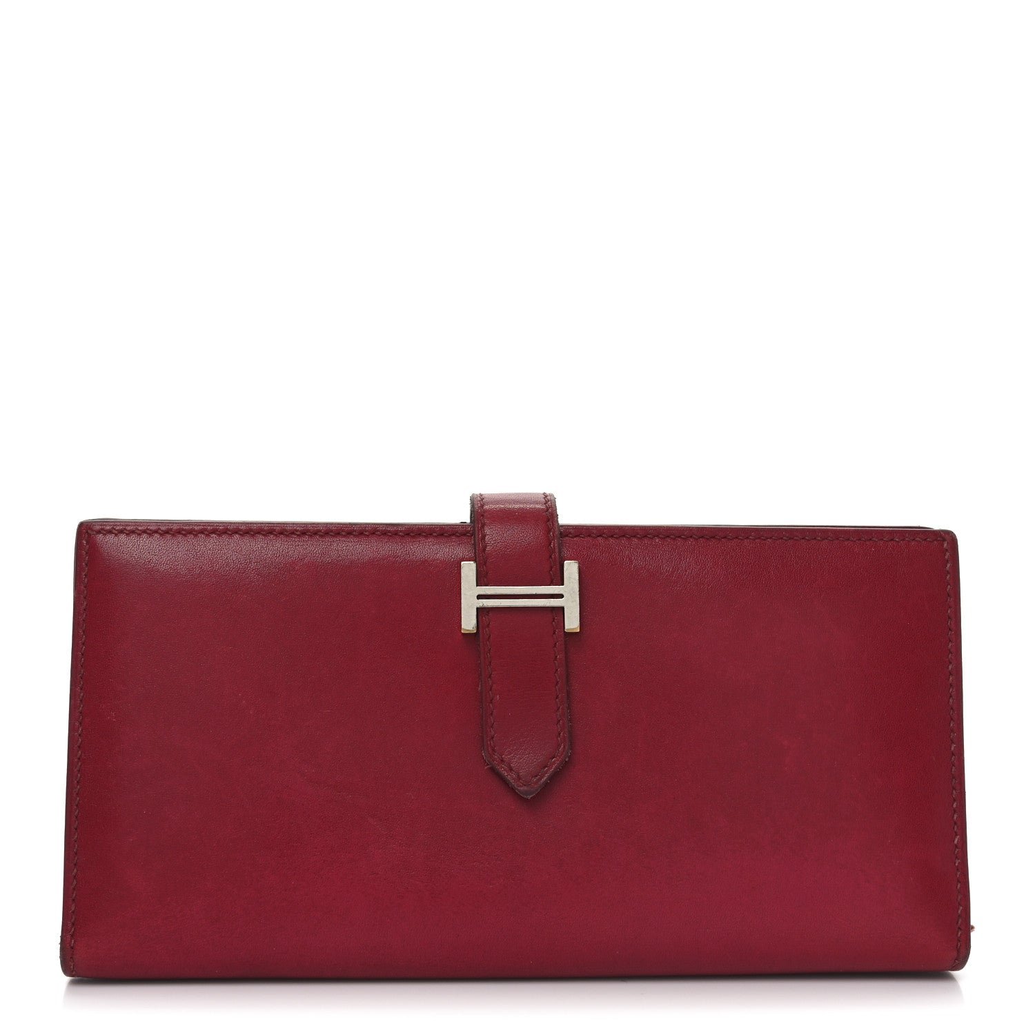 Hermes Tadelakt Bearn Gusset Wallet Rouge Vif