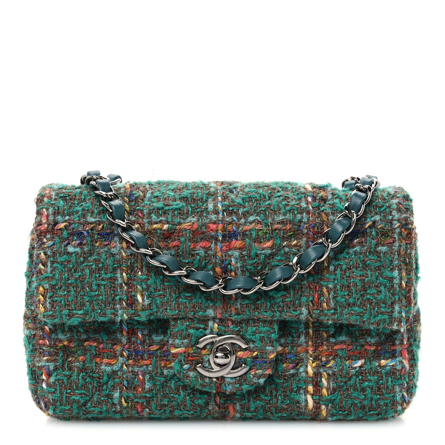 Chanel Tweed Quilted Mini Rectangular Flap Green