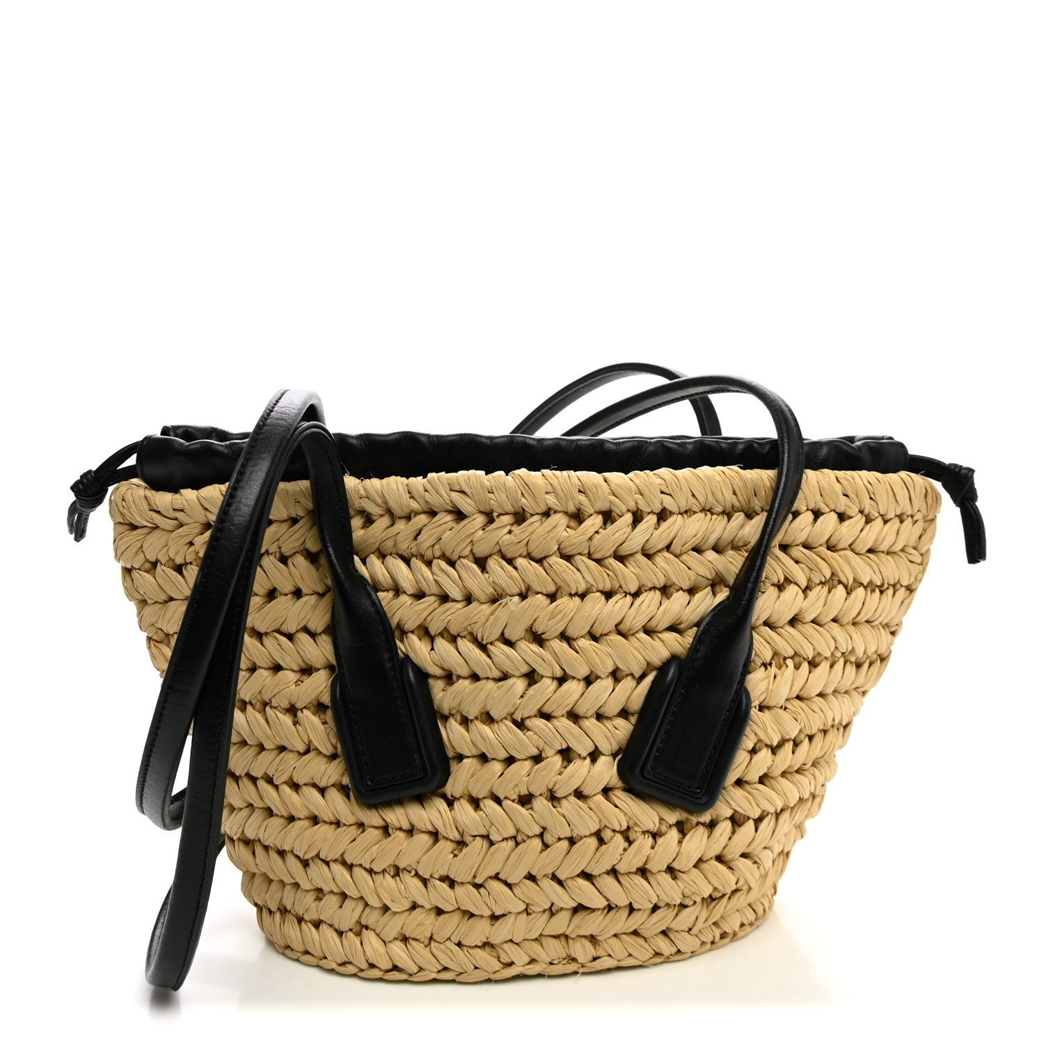 Bottega Veneta Bottega Veneta Raffia Calfskin Small Arco Basket Black