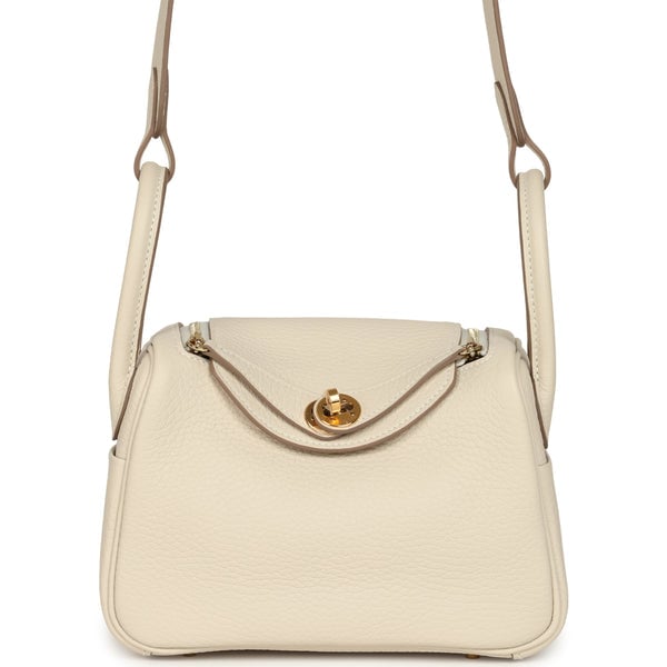 Hermes Mini Lindy II Craie Clemence Gold Hardware