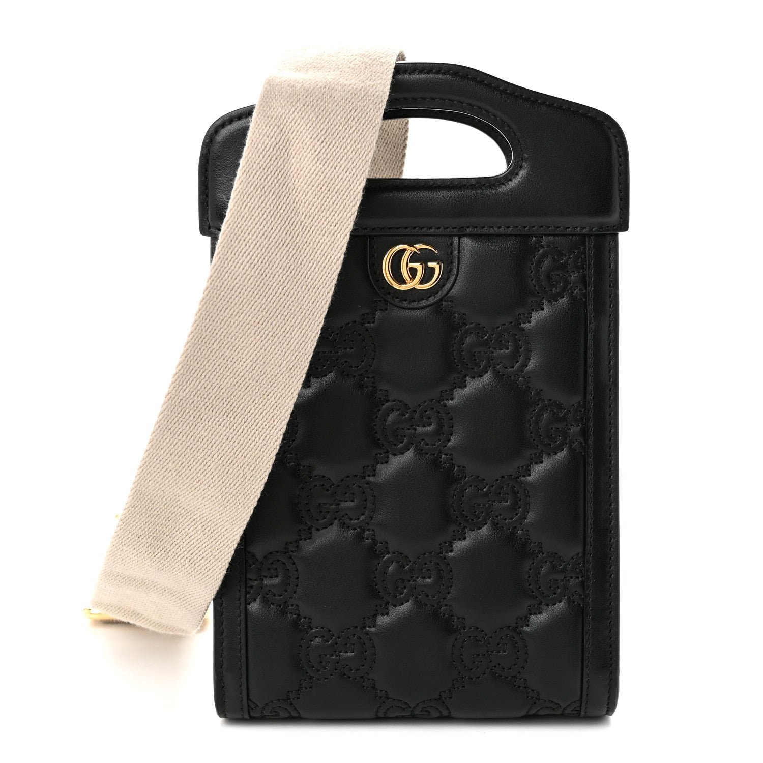 Gucci Calfskin GG Matelasse Mini Top Slip Handle Crossbody Bag Black Natural