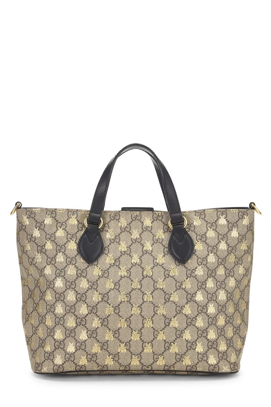 Black GG Supreme Canvas Bee Tote Small