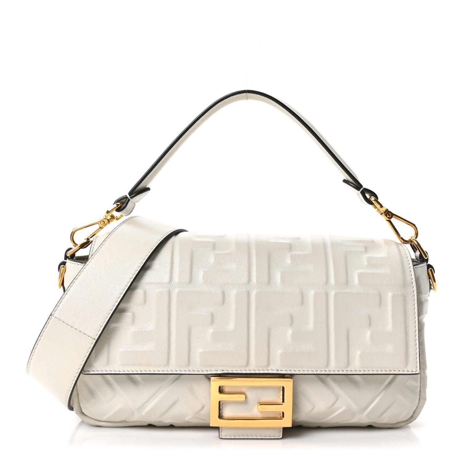 Fendi Nappa FF 1974 Embossed Baguette White