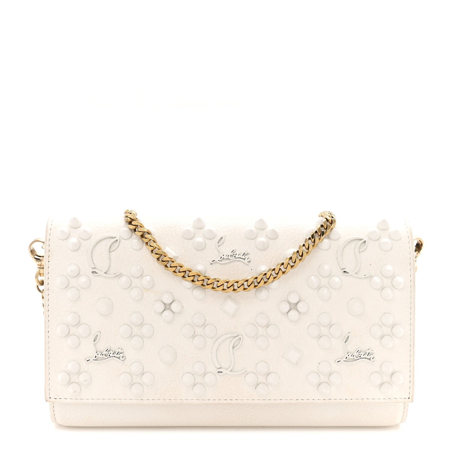 Christian Louboutin Calfskin Spikes Loubinthesky Paloma Wallet On Chain White