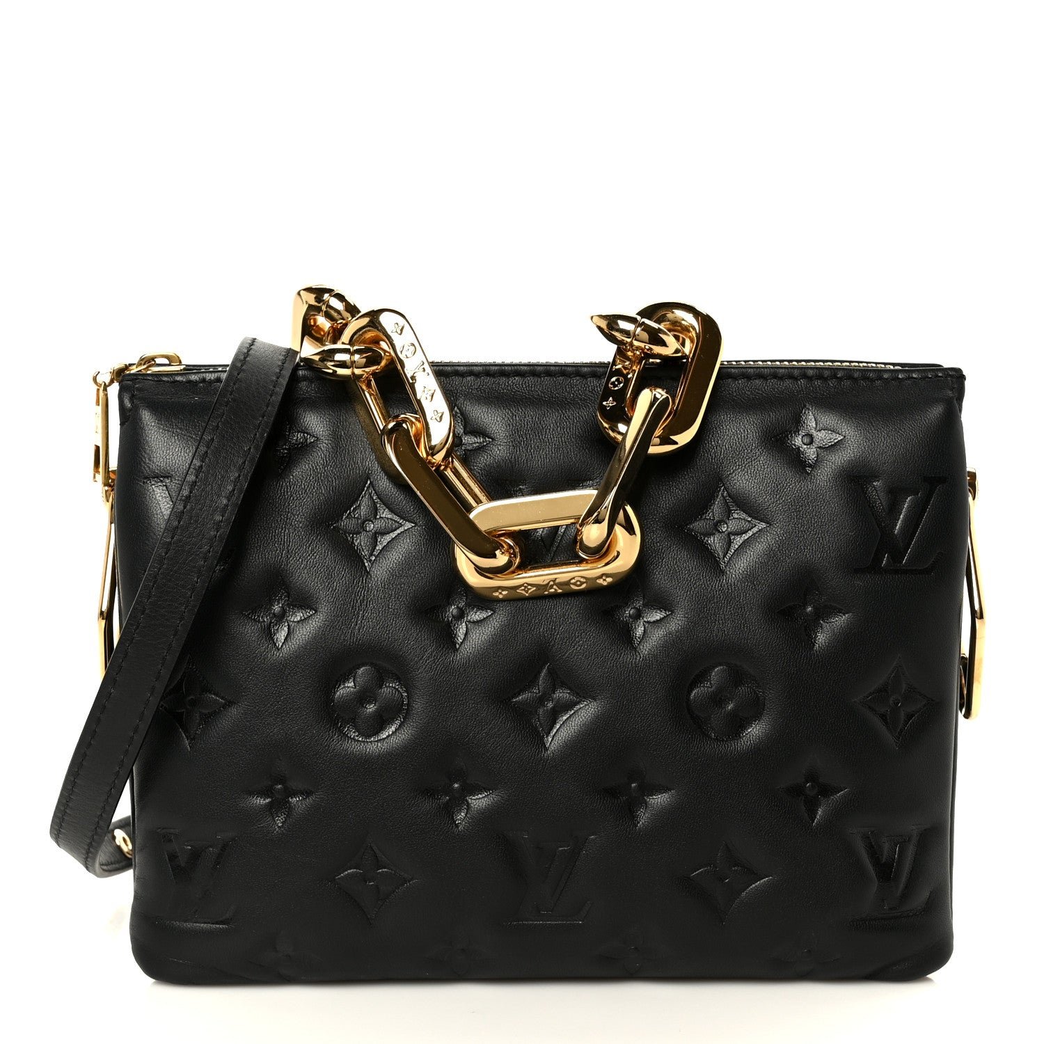 Louis Vuitton Lambskin Embossed Monogram Coussin BB Black