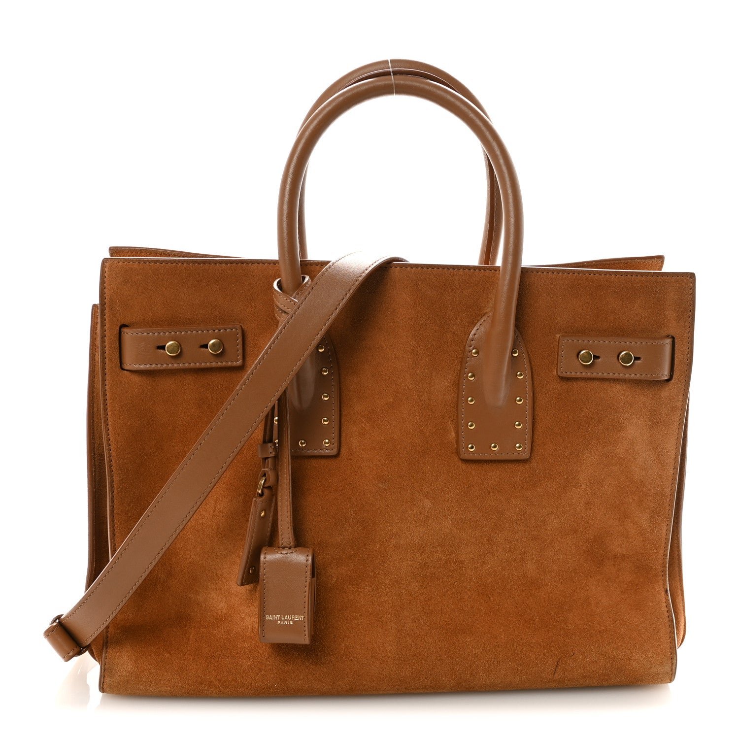 Saint Laurent Suede Calfskin Studded Small Sac De Jour Caramel Cognac
