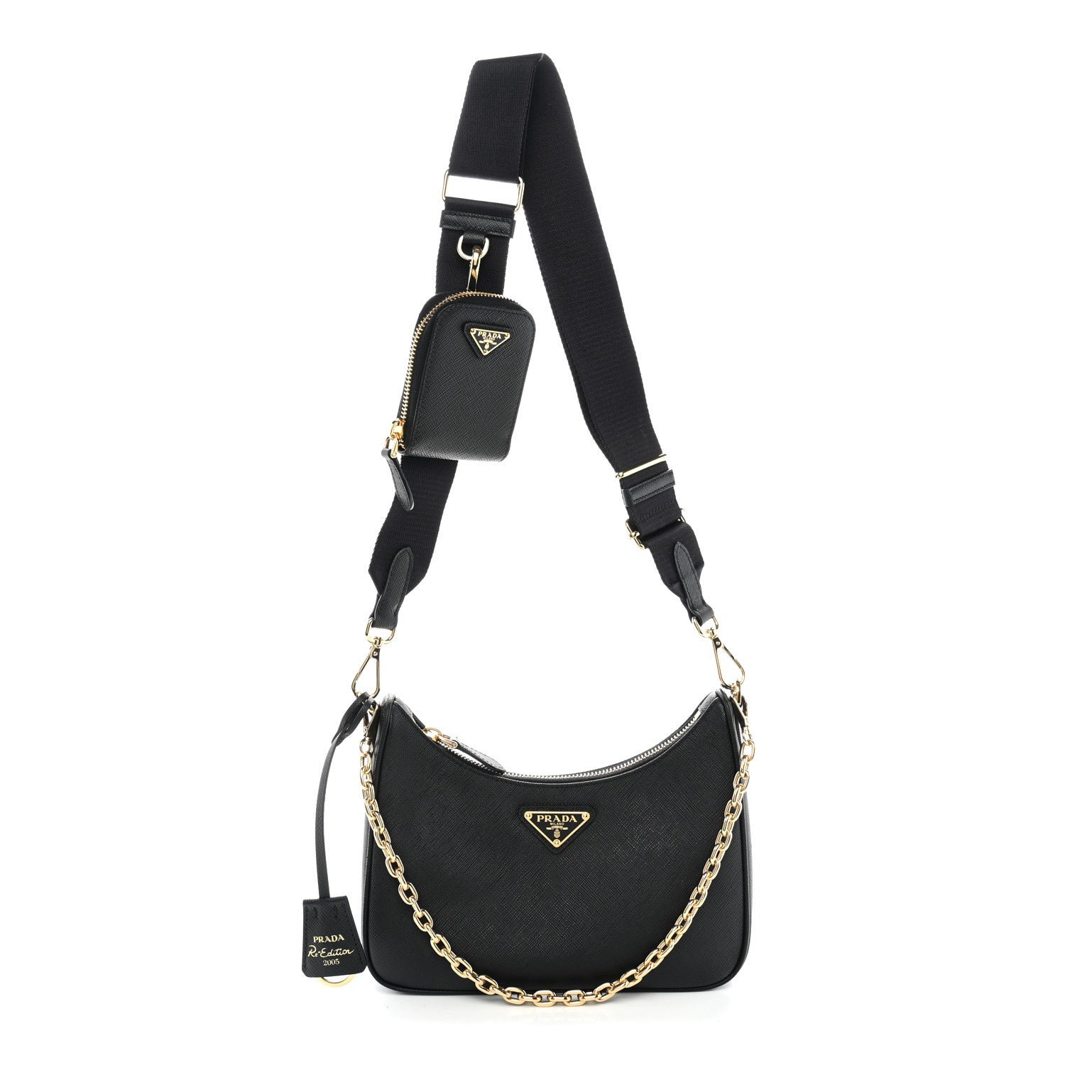 Prada Saffiano Lux Re-Edition 2005 Shoulder Bag Black