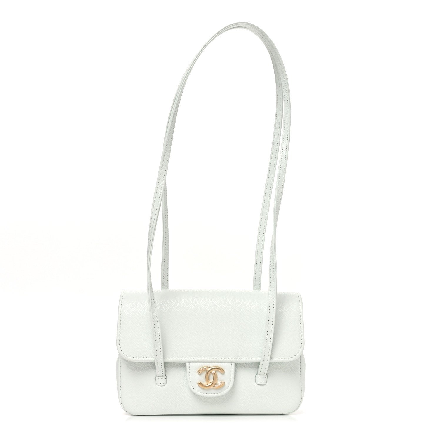 Chanel Shiny Caviar Mini Preppy Coco Shoulder Bag Light Blue