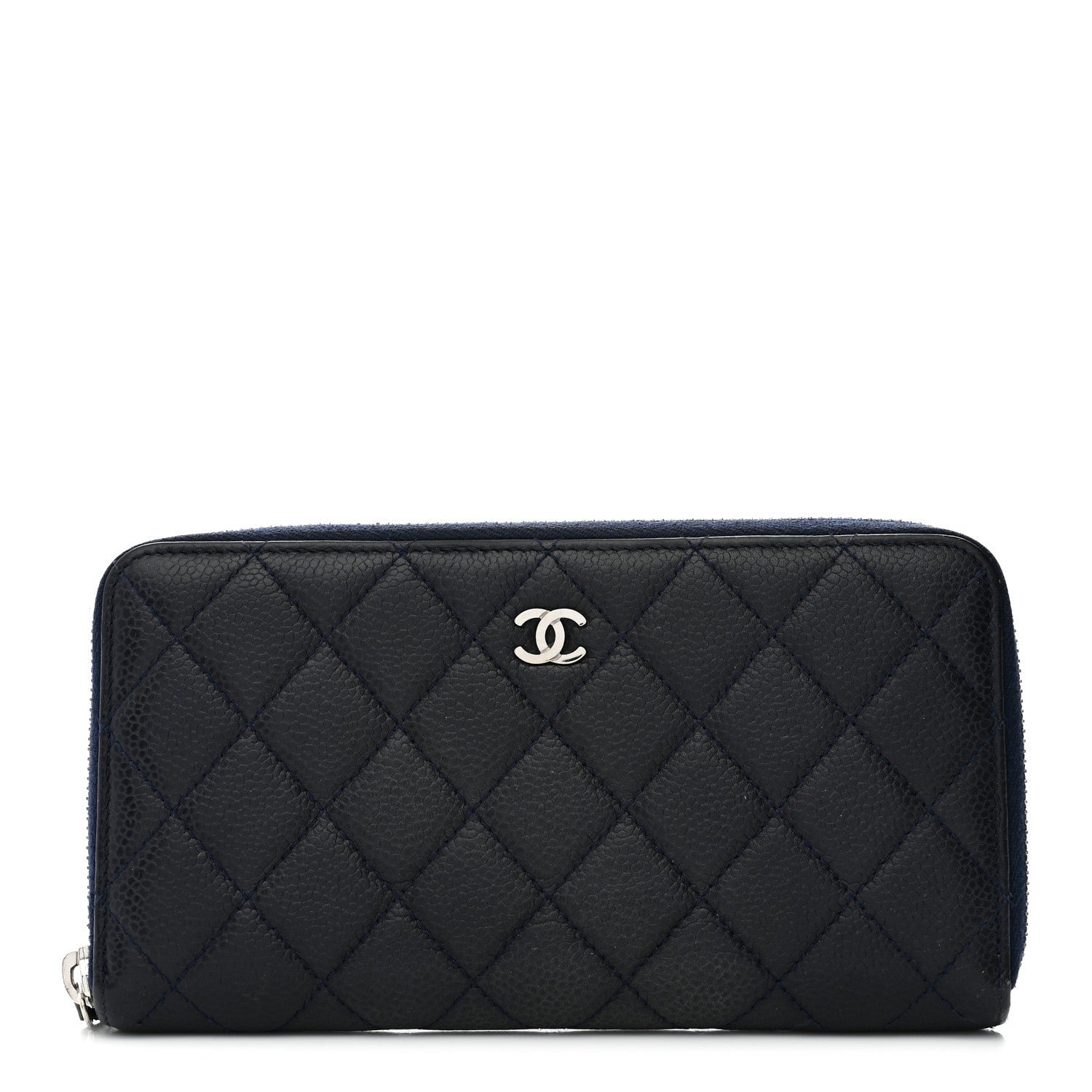 Chanel Caviar Quilted Large Gusset Zip Around Wallet Navy