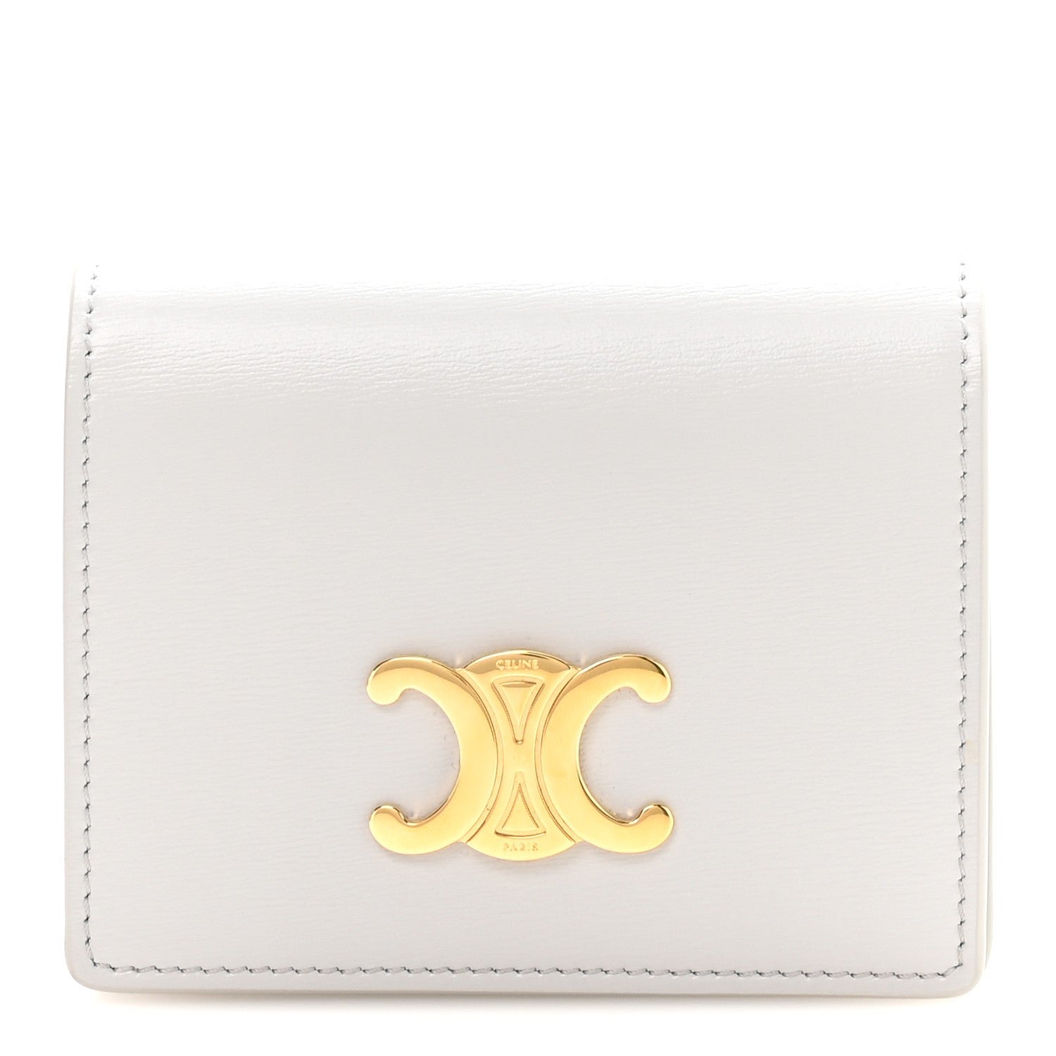 Shiny Calfskin Triomphe Business Card Holder Cloudy Grey