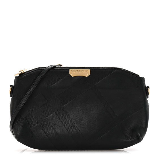 Burberry Calfskin Check Embossed Small Chichester Crossbody Clutch Bag Black