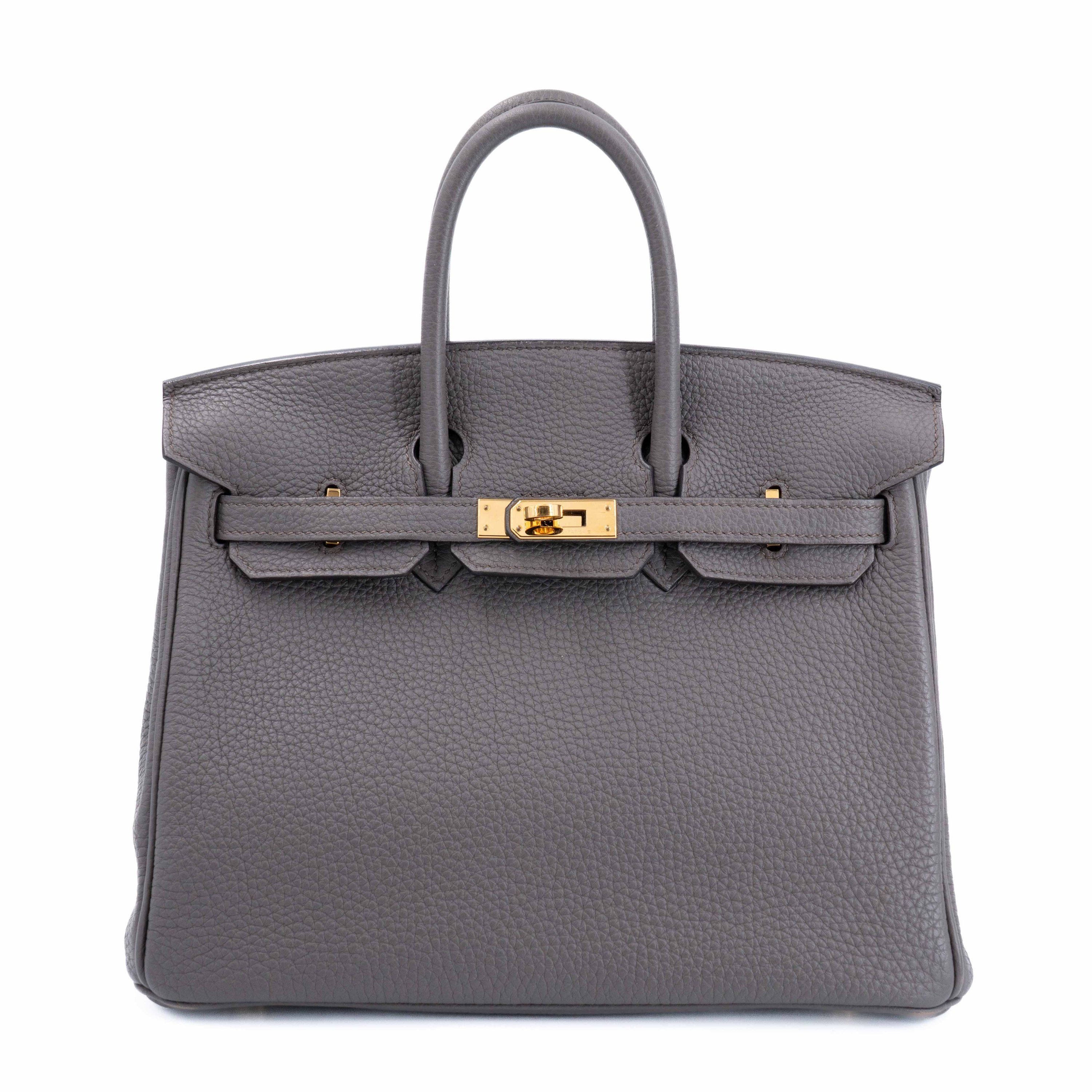 Very Good ( Rank A) HERMÈS Birkin 25 Etain (8F) Togo Gold hardware Y (2020)