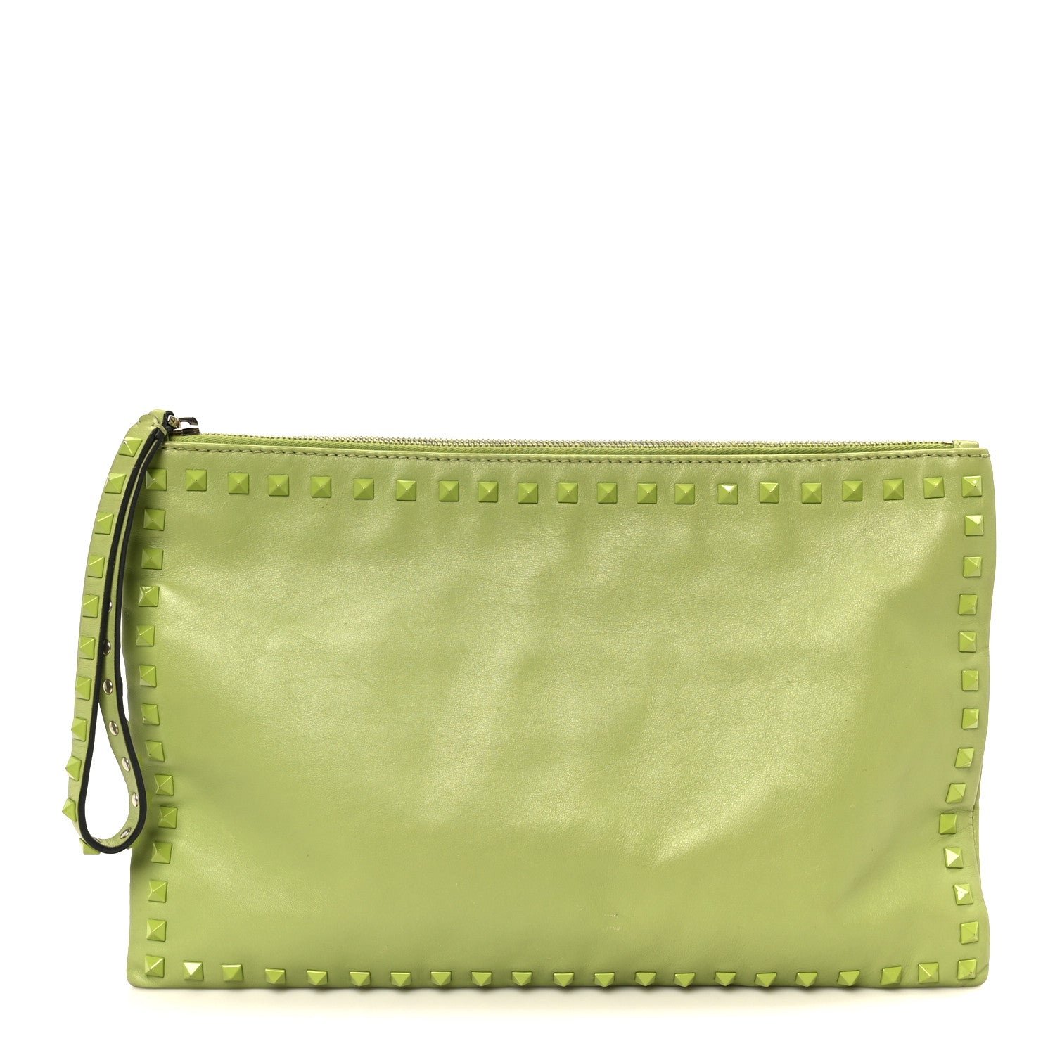 Valentino Garavani Vitello Large Rockstud Zip Wristlet Pouch Pop Apple