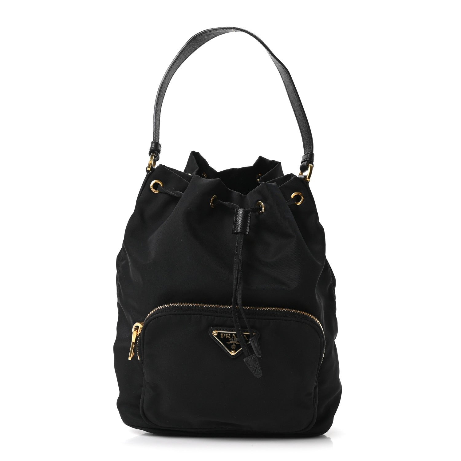 Prada Saffiano Tessuto Nylon Mini Bucket Crossbody Bag Black