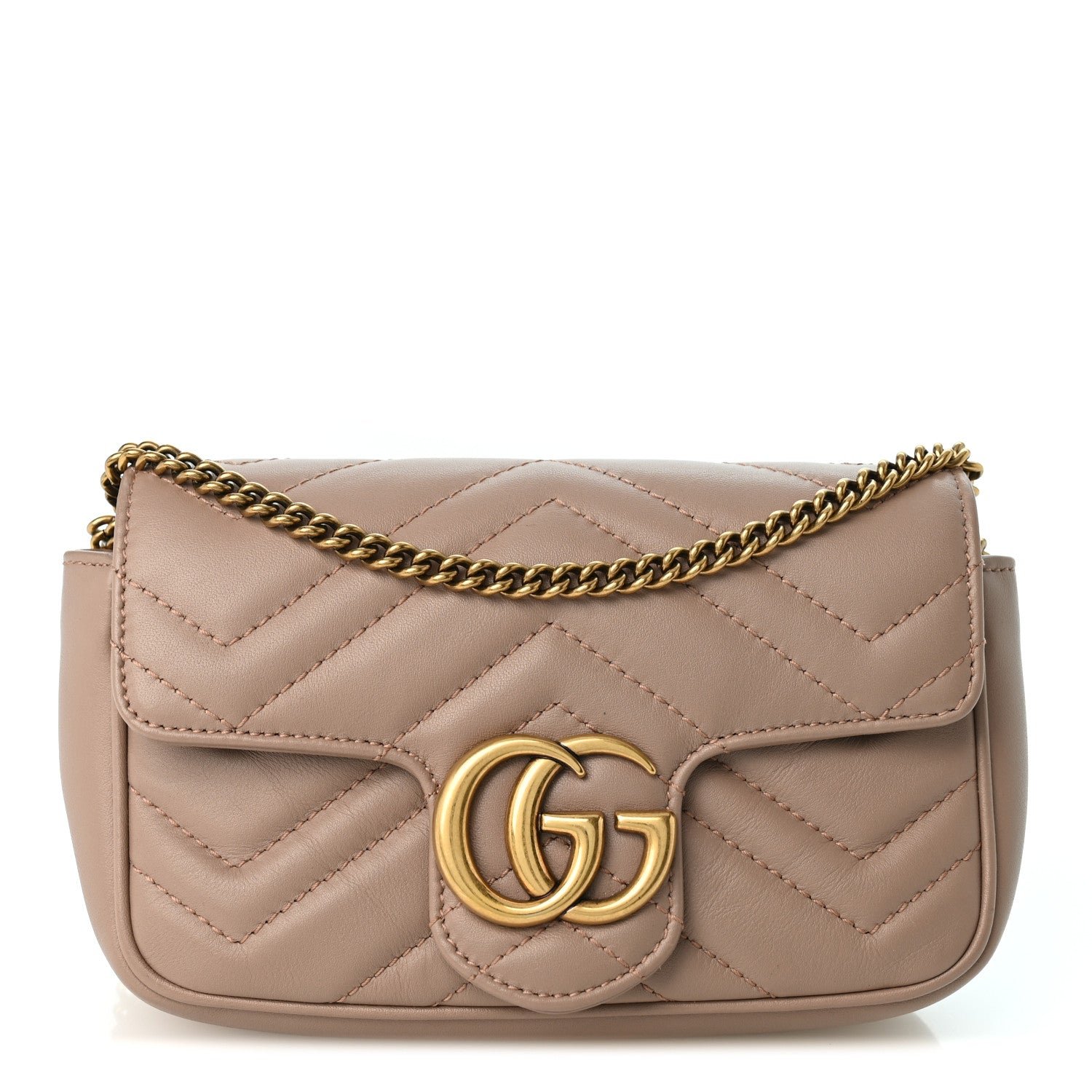 Gucci Calfskin Matelasse Super Mini GG Marmont Shoulder Bag Porcelain Rose
