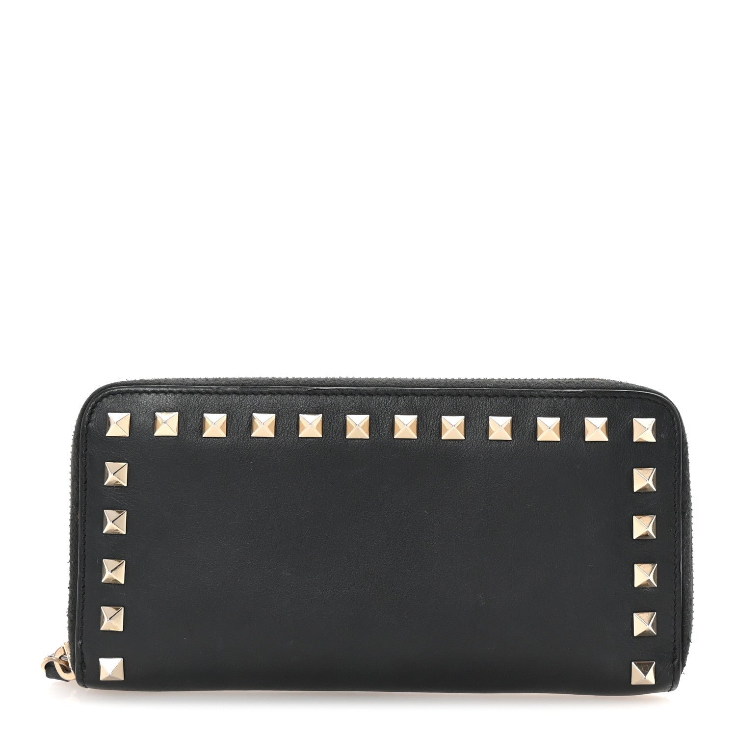 Valentino Garavani Vitello Rockstud Zip Around Wallet Black