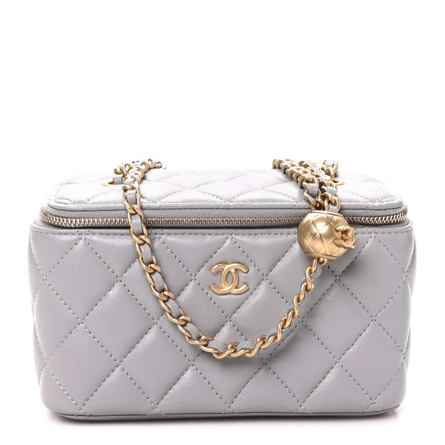 Chanel Lambskin Quilted Small Pearl Crush Vanity Case With Chain Grey