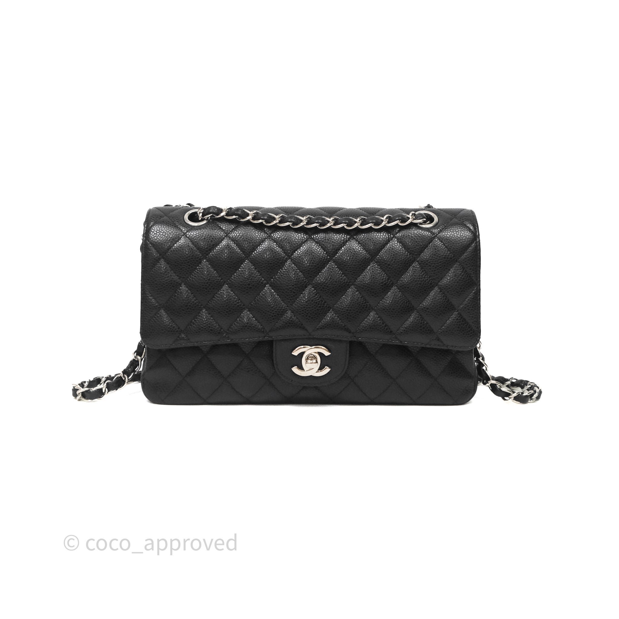 Chanel Classic M/L Medium Flap Quilted Black Caviar Silver Hardware