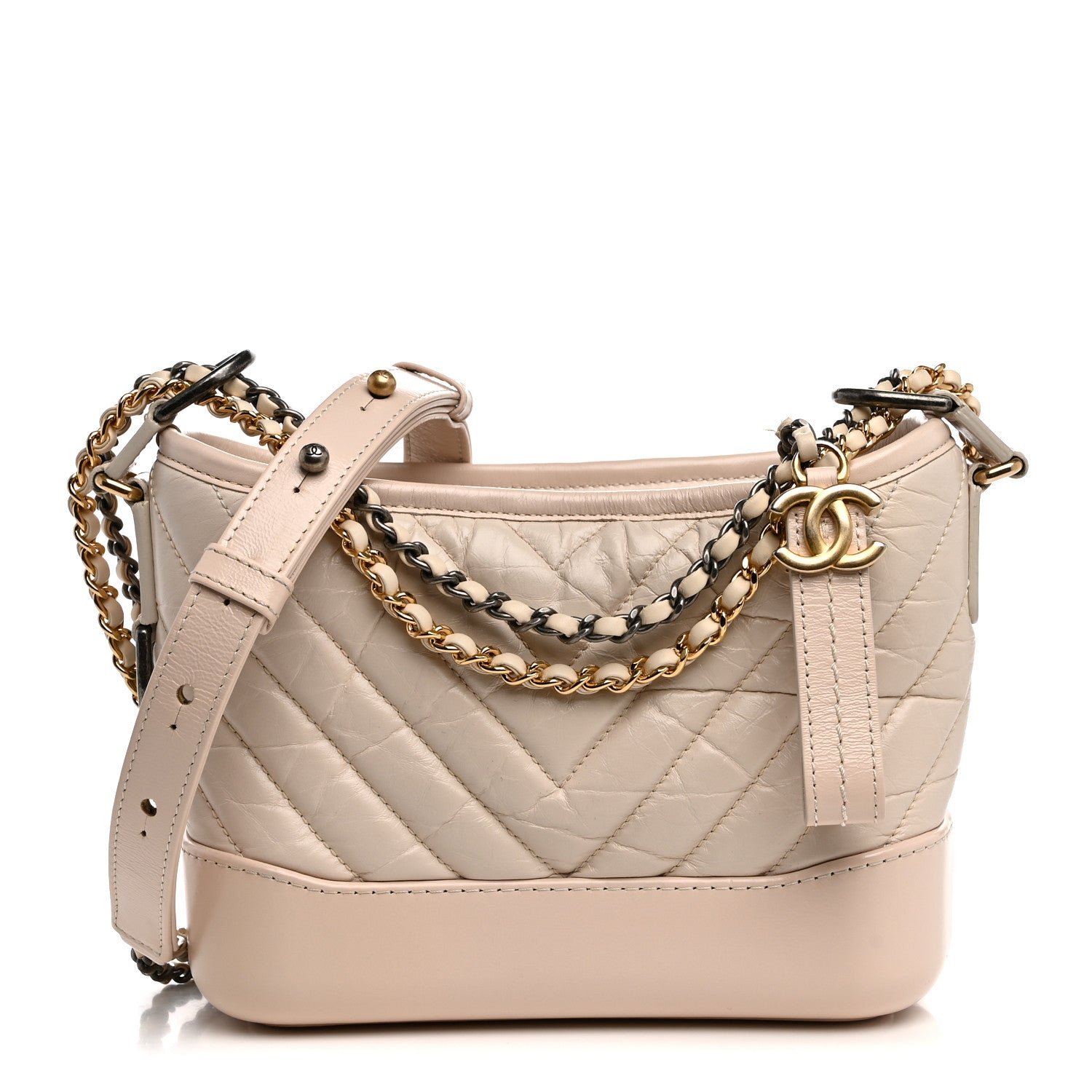 Chanel Aged Calfskin Chevron Quilted Small Gabrielle Hobo Ivory