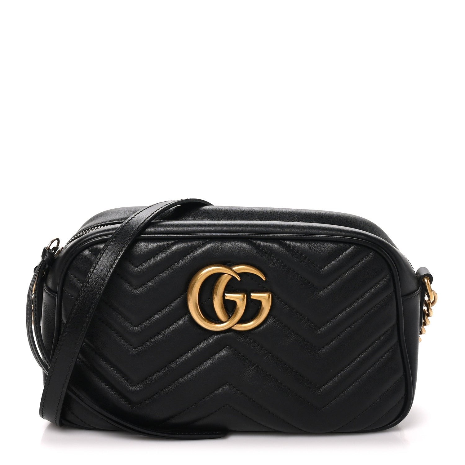 Gucci Calfskin Matelasse Small GG Marmont Chain Shoulder Bag Black