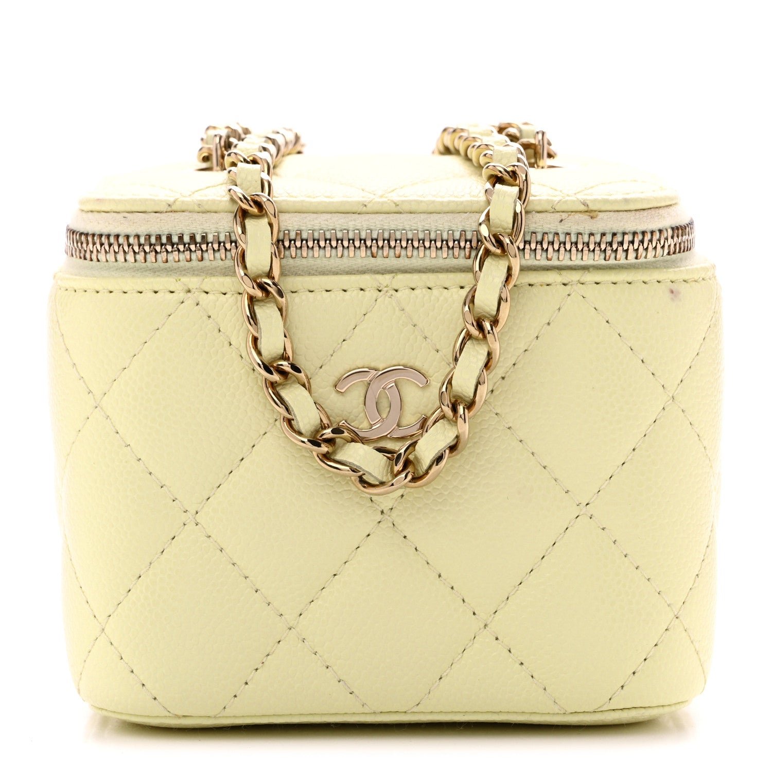 Chanel Caviar Quilted Mini Vanity Case With Chain Light Yellow