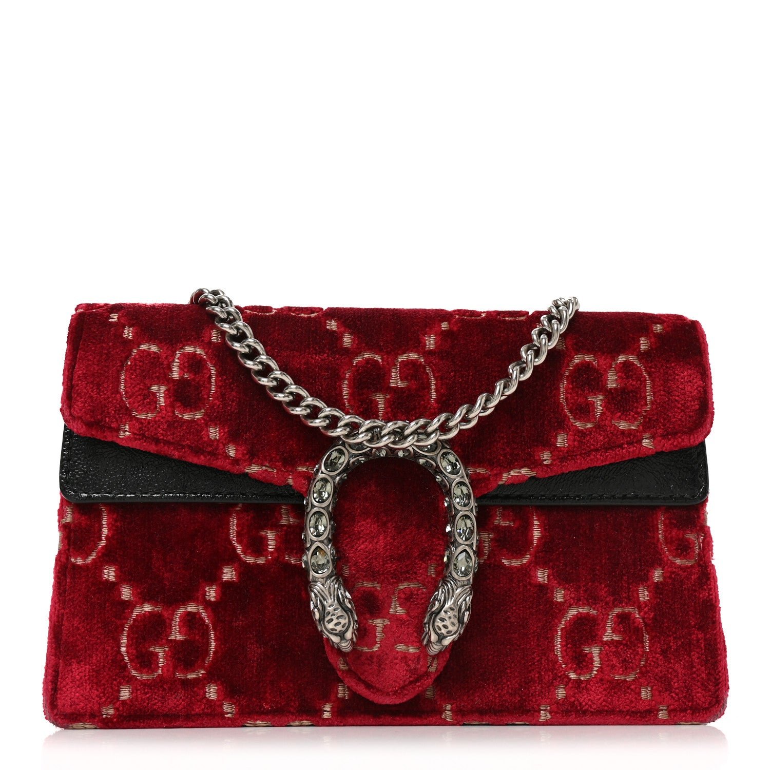 Gucci Velvet GG Monogram Super Mini Dionysus Shoulder Bag Red Cipria Black